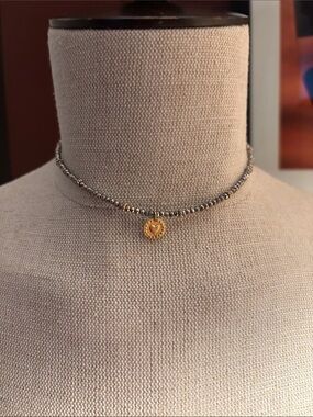 🩶Gold Heart Pendant Hematite Bead Choker Necklace